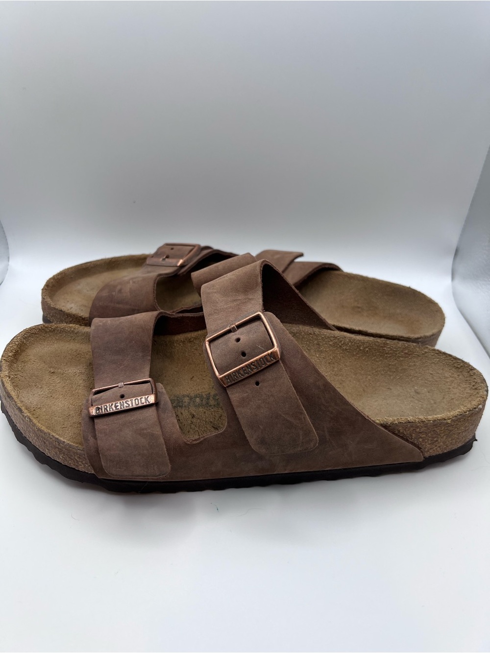 Birkenstock Arizona Brown Oiled Leather Double Strap Cork Footbed Sandals 42